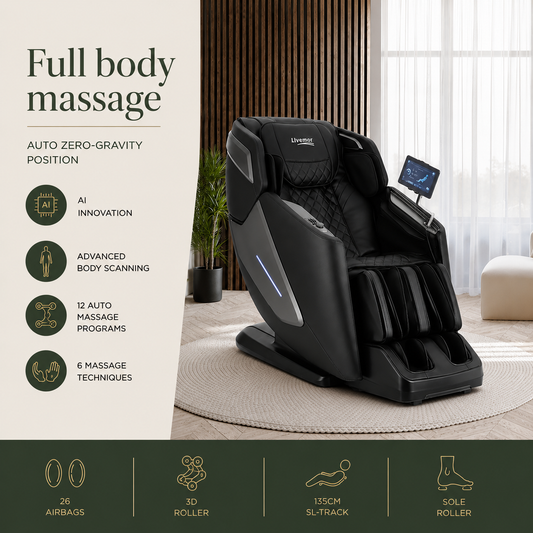 Livemor 4D Luxury Massage Chair with Zero Gravity, Heat & Bluetooth Speakers - REILY