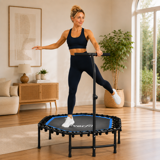 Everfit 48-Inch Fitness Trampoline with Adjustable Handrail - Blue