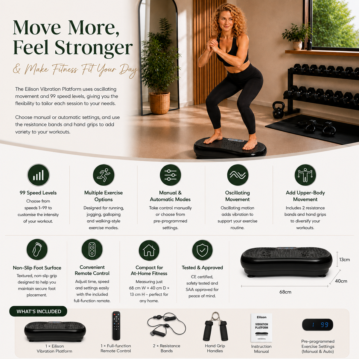 68cm Vibration Plate Machine Social Hike Black