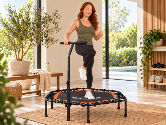 Everfit 51-Inch Fitness Trampoline with Adjustable Handrail - Orange