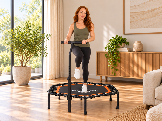 Everfit 51-Inch Fitness Trampoline with Adjustable Handrail - Orange