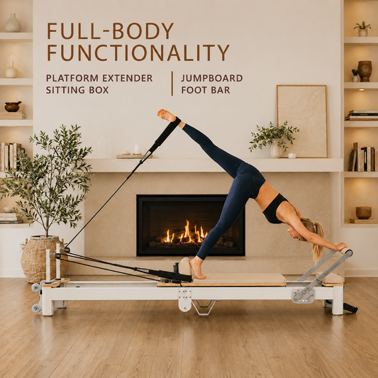 Powertrain Velora Beige Aluminium Foldable Pilates Board Reformer Multifunctional Core Exercise Set Ab Trainer Platform Extender Sitting Box Jumpboard And Footbar Full Body Home
