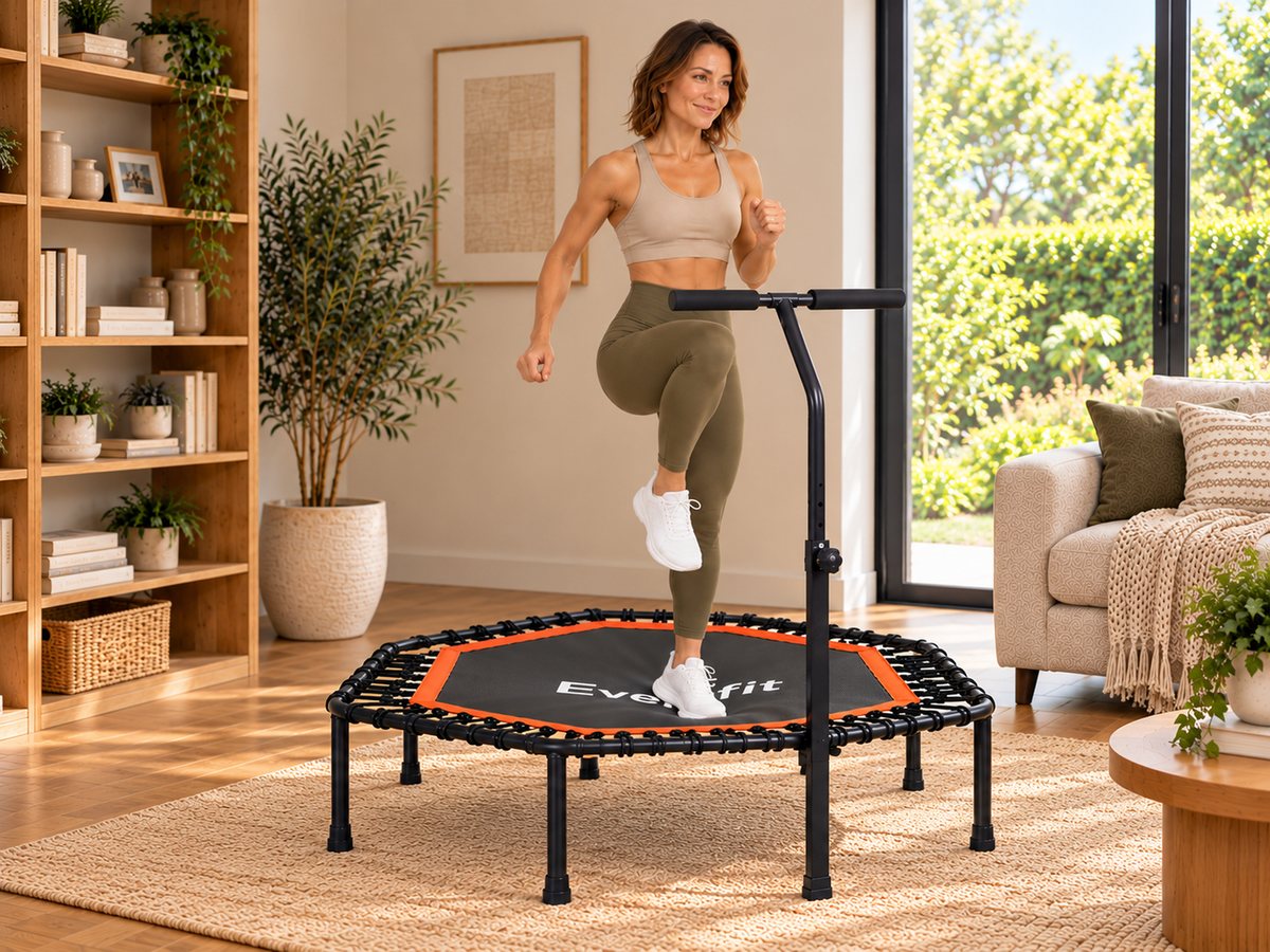 Everfit 51-Inch Fitness Trampoline with Adjustable Handrail - Orange