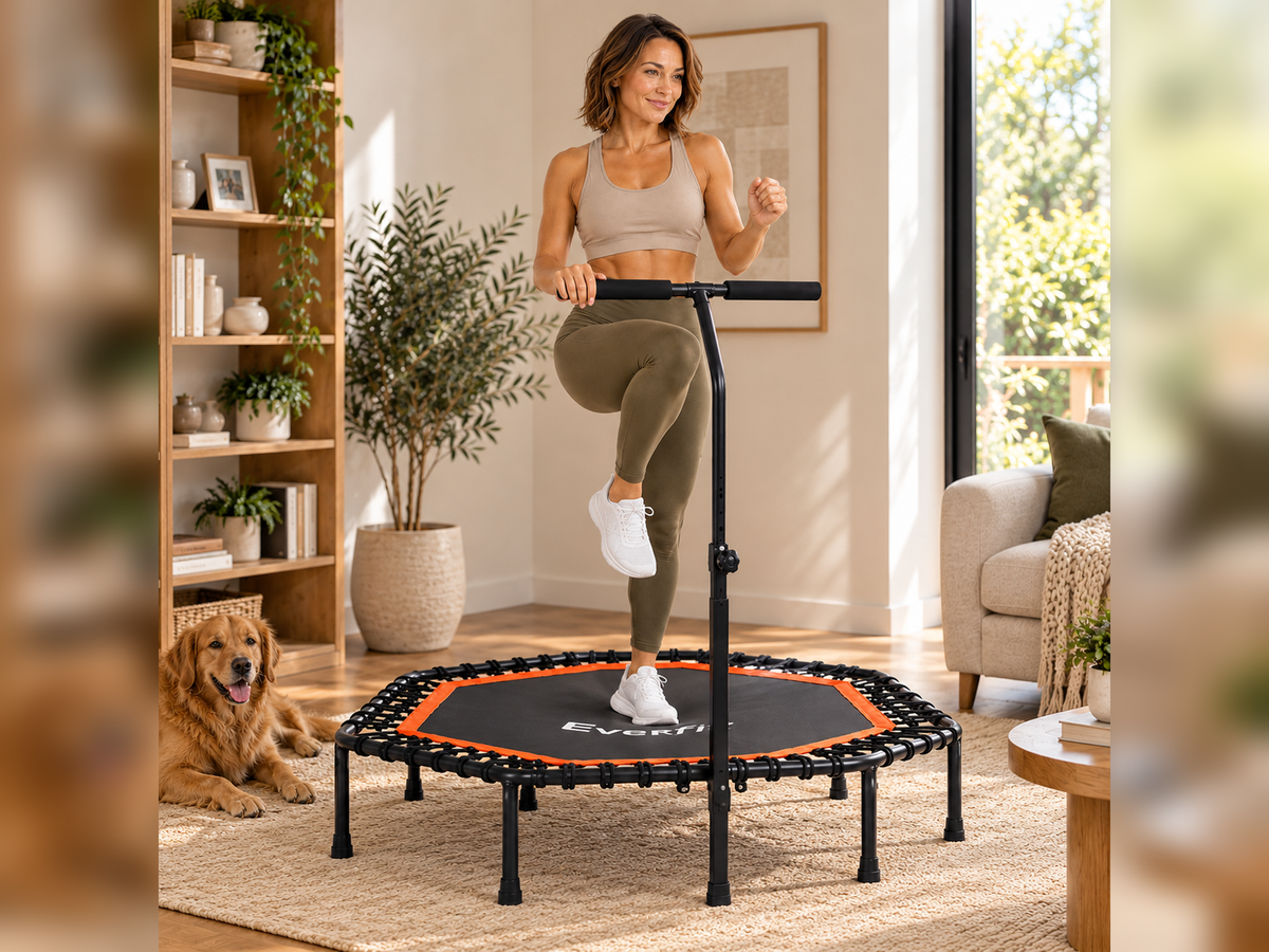 Everfit 51-Inch Fitness Trampoline with Adjustable Handrail - Orange