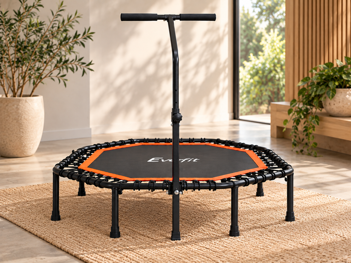Everfit 51-Inch Fitness Trampoline with Adjustable Handrail - Orange